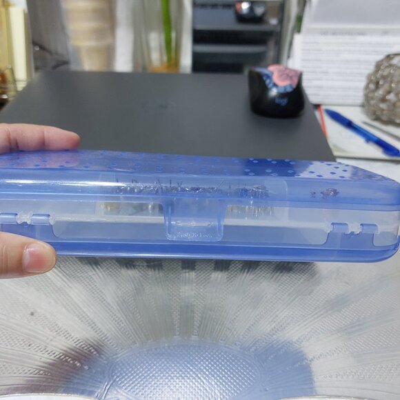 Pencil Clear Blue Organizer Jewelry Box Opens On BOTH SIDES with Compartments - Picture 9 of 10